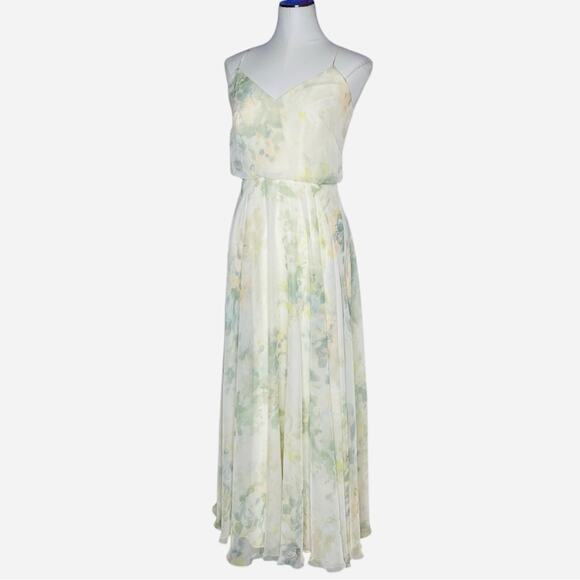 Jenny Yoo Collection Inesse V-neck Chiffon Gown Vintage Floral Ivory Sage Multi - Picture 4 of 10